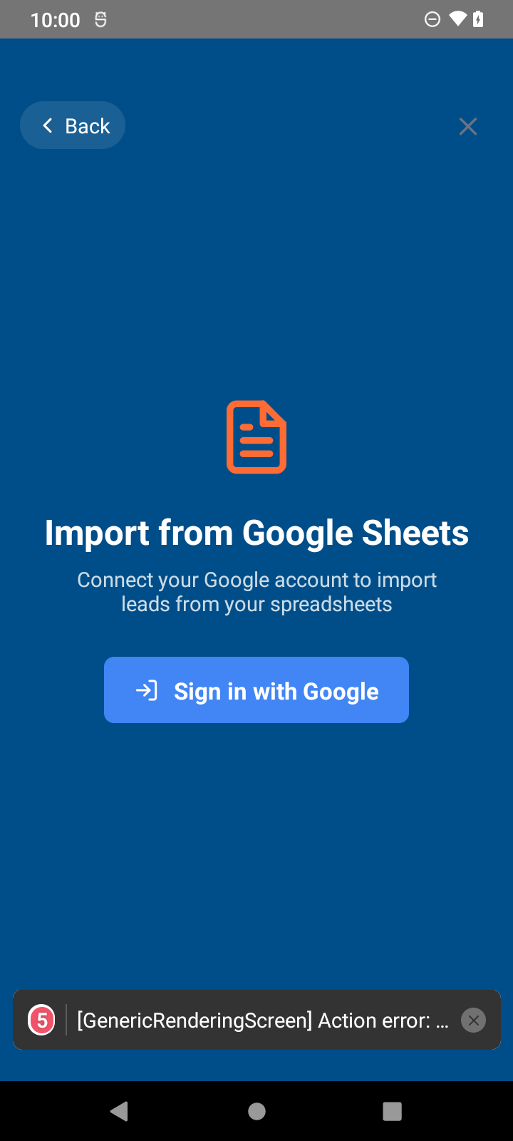 Actual Import from Google Sheets sign in screen