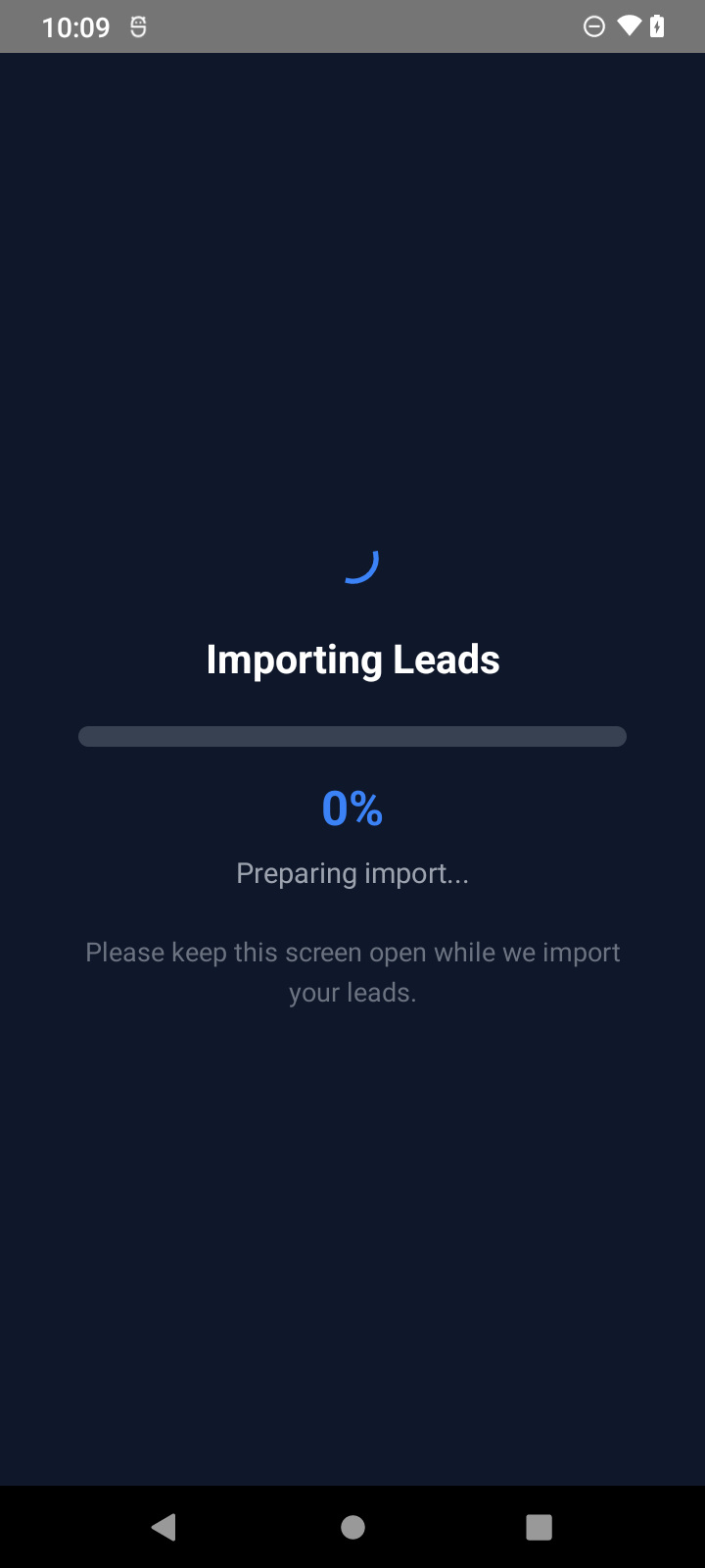 Actual importing leads progress screen